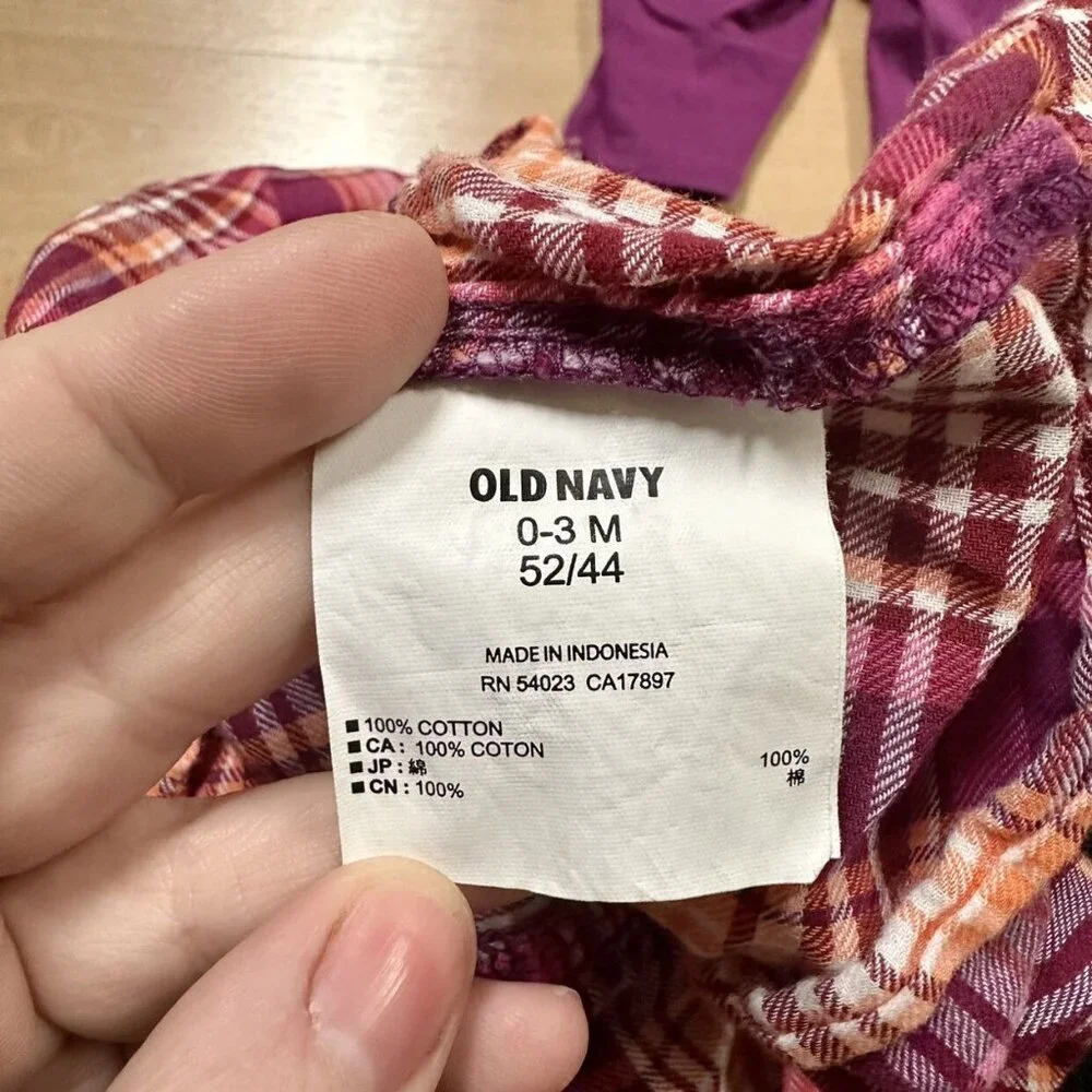 Old Navy Baby Girl 2-Piece Purple & Pink Plaid Outfit Size 0-3M